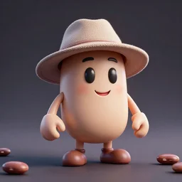 beans game character wearimg a hat, realism, photorealism, octane render, trending on artstation, unreal engine, volumetric lighting - n 9