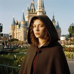 a woman in a hooded cloak, at disney world, by jan van eyck, canon eos c 3 0 0, ƒ 1. 8, 3 5 mm, 8 k, medium - format print