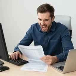 man doing his taxes, man screaming