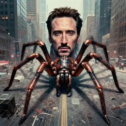 giant spider in the center of a city with its body replaced by the face of nicolas cage, cinematic, intricate, abstract, artstation, greg rutkowski, dan mumford, wlop, beeple, octane render