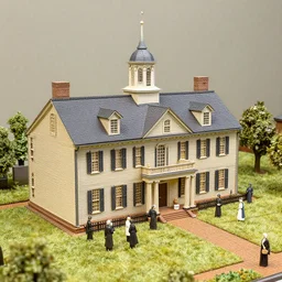 a temple modeled after an old american colonialist 1 7 th century governmental building, where people who worship the founding fathers congregate. by greg rutkowski