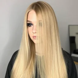 longer blonde hair ironed, lop eared, black eye shadow