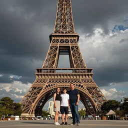family picture at the second floor of the eiffel tower