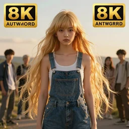 rima mashiro wearing overalls, absurdly long hair, light blonde hair, golden hour, cinematic lighting, very lifelike, extremely detailed, beautiful digital illustration by artgerm, moebius, greg rutkowski, ruan jia, simon stalenhag, makoto shinkai, trending on artstation, pixiv, 8 k, masterpiece, award - winning