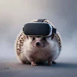 hedgehog wearing vr helmet, fog ambient, color gradient, radial blur
