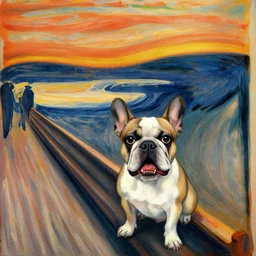 french bulldog as the scream by edvard munch
