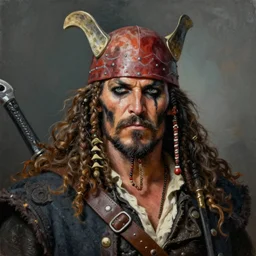 black beard viking, with viking paint on his face, photorealistic painting