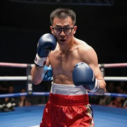 a mandarin with glasses, in a boxing ring
