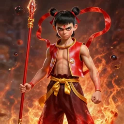 a masterpiece portrait of nezha, legendary slim male god holding spear and red armor, bomb, fantasy character portrait, hyper detailed, digital painting, 8 k realistic, trending on artstation, sharp focus, dof, by fenghua zhong, artgerm, ne zha from smite, tsuyoshi nagano, flame everywhere