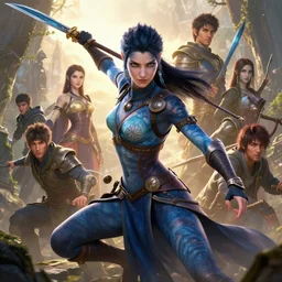 highly detailed portrait of beautiful female warrior in avatar, dynamic pose, stephen bliss, unreal engine, fantasy art by greg rutkowski, loish, rhads, ferdinand knab, makoto shinkai and lois van baarle, ilya kuvshinov, rossdraws, tom bagshaw, global illumination, radiant light, detailed and intricate environment