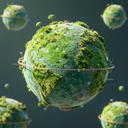 a highly detailed 3 d render of green solarpunk planets