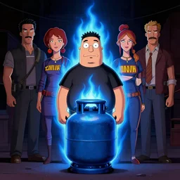 symmetry, hank hill, the god of propane, blue fire, art by mike judge, art by josephine wall, art by huang guangjian, art by viktoria gavrilenko, art by amanda sage, dramatic lighting, trending on artstation