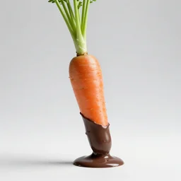 a carrot that was partially dipped in chocolate, studio lighting, 1 0 0 mm f / 4