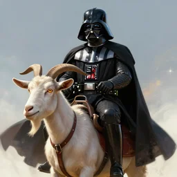 darth vader rides a goat, 8 k, highly detailed, digital painting, artstation, radiant light, caustics, war hero, concept art, smooth, sharp focus, by gaston bussiere, bayard wu, giger, maxim verehin