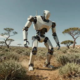 robotic uprising on shrubland garigue, matte painting, concept art, 4 k