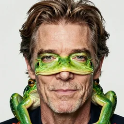 a close - up portrait photo of willem dafoe frog by erwin olaf, make - up art and styling by takahashi murakami