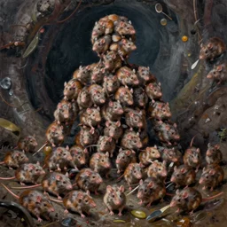 palette knife oil painting of hundreds of rats forming the shape of a human. sewer, dark lighting. extreme detail. artstation trending, artgerm, deviant art, octane, substance, art history 8 k