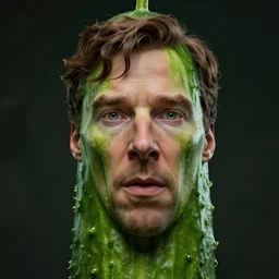 hyperrealistic film still of benedict cumberbatch disguised as a giant cucumber with human features, stunning 3 d render, inspired by istvan sandorfi & greg rutkowski & unreal engine, perfect symmetry, dim volumetric cinematic lighting, 8 k octane comprehensive render, extremely hyper - detailed, incredibly lifelike attributes, intricate, real flesh texture, masterpiece, artstation, stunning,