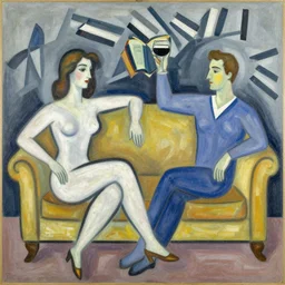 woman, man, wine, book, sofa, by robert delaunay endless rhythm