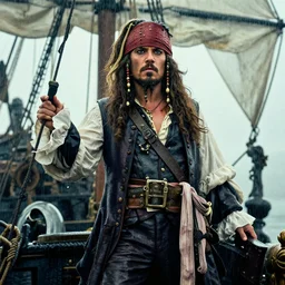 cinematic artwork of jack black as an 1 8 th century pirate on a ship by greg rutowski, 4 k, masterpiece, raining