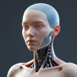 anatomical 3 d render of a cyborg woman's face and shoulders by audrey kawasaki, unreal engine, volumetric lighting