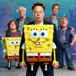 A badass photo of elon musk in a spongebob adventure movie by nuri iyem, james gurney, james jean, greg rutkowski, anato finnstark. hyper detailed, award winning photography