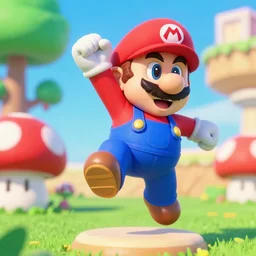 super mario as nendoroid, jumping in mushroom kingdom in the croods movie style, anime, disney, pixar, 8 k, hd, dof, kodak film, volumetric lighting, subsurface scattering, photorealistic, octane render, details