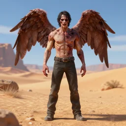 creepy uncanny valley full length portrait of a badly 3 d modeled man posing in a desert, rendered in bryce 3 d and daz, xavier renegade angel, very ugly, ray - tracing, vibrant color, depth of field, cinematic lighting, sharp focus, rule of thirds, extremely hated on artstation