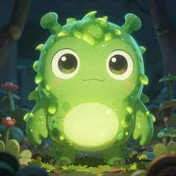 a glowing humanoid figure plant monster with large eyes, smiling, highly detailed, digital art, sharp focus, trending on art station, plant, anime art style