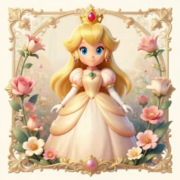 a beautiful detailed front view portrait of princess peach with ornate growing around, ornamentation, flowers, elegant, beautifully soft lit, by wayne barlowe, peter mohrbacher, kelly mckernan