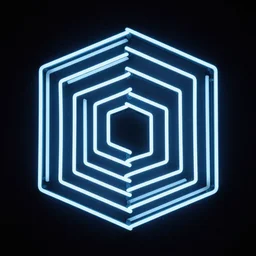 Escher metamorphosis, minimalist, neon sign, fluorescent, night, photorealistic, single line, color, impossible, perspective