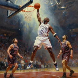charles barkley performing the chaos dunk by ivan aivazovsky, peter mohrbacher, greg rutkowski volumetric light effect broad light oil painting painting fantasy art style sci - fi art style realism premium prints available artwork unreal engine