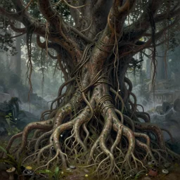 tangling mighty roots dangling miserable dirge placid terror by trending on artstation, fantasy, full of colors, realistic materials, photo realistic, postprocessing painting by caspar david frederich print by mabel royds