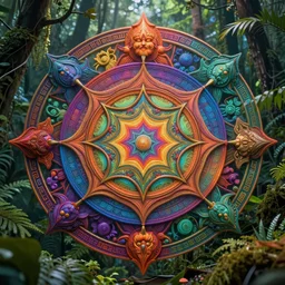 spirit guardians of the rainforest, sacred geometry details, by ivan aivazovsky, coherent, psychedelic, hyper realism, high detail, vivid colors, octane render, unreal engine, 8 k, smooth gradients, high contrast, depth of field by jacek yerka