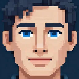 the face of a man with blue eyes, pixel art by paul kelpe, polycount, pixel art, # pixelart, 2 d game art, pixel perfect