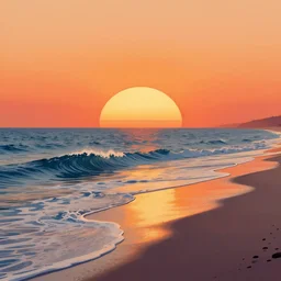 a beautiful sunset on a beach, fractal waves. retro minimalist art by jean giraud and van gogh.