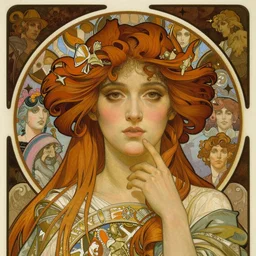 realistic detailed face portrait of the The High Priestess of the Tarot by Alphonse Mucha, Ayami Kojima, Amano, Charlie Bowater, Karol Bak, Greg Hildebrandt, Jean Delville, and Mark Brooks, Art Nouveau, Neo-Gothic, gothic, Tarot card, rich deep moody colors