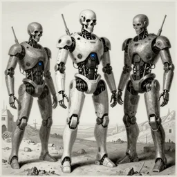 robot ai apocalyptic future, futuristic, art by gustave dore, charles mottram, zdizslaw beksinski, victor mikhailovich vasnetsov, 8 k hd, highly detailed, death