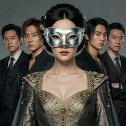 portrait of a woman wearing a mask, hoster from westworld, elegant, fancy clothing, ornaments, highly detailed, full - color, beautiful, mesmerizing, concept art, artstation, trending, by hideyuki morioka, akio watanabe, ito ogure, vofan, greg rutkowski, victo ngai, artgerm