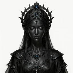 full portrait of queen of the third eye, black metal shiny skin. intricate, elegant, highly detailed, centered, digital painting, artstation, concept art, smooth, sharp focus, illustration, artgerm, tomasz alen kopera, peter mohrbacher, donato giancola, joseph christian leyendecker, wlop, frank frazetta