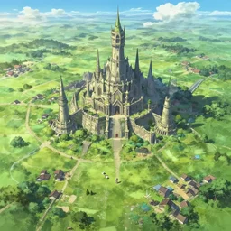 beautiful render of forgotten kingdom with nearby village, by andreas rocha and makoto shinkai, green color, aerial photography, ultrawide lens, unreal engine, 4 k hd wallpaper : 2