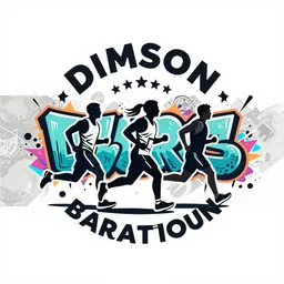 three people running a marathon, graffiti art, logo