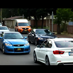 five cars on the street.