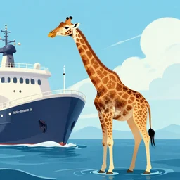 a giraffe on a ship at sea, artstation