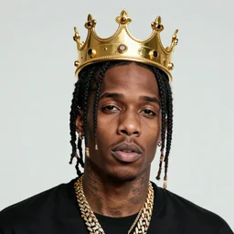travis scott with a golden crown, album cover,, a character portrait by weiwei, cgsociety, sots art, official art, art, character,
