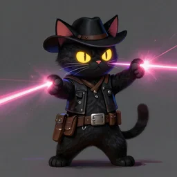 digital painting of a space cowboy black cat, firing laser beams from its eyes, glowing ears