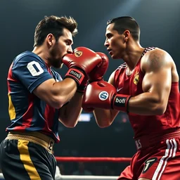 lionel messi and christiano ronaldo boxing match high quality photo