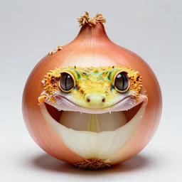 onion with face of lizard gecko mashup