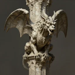 a detailed full body portrait gargoyle in stone on a pillar, by greg rutkowski and justin gerard, digital art, monstrous, art nouveau, baroque style, realistic painting, very detailed, fantasy, dnd, character design, trending on artstation