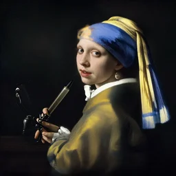 amber heard in arms of johny depp painted by jan vermeer, aristocratic pose, high contrast